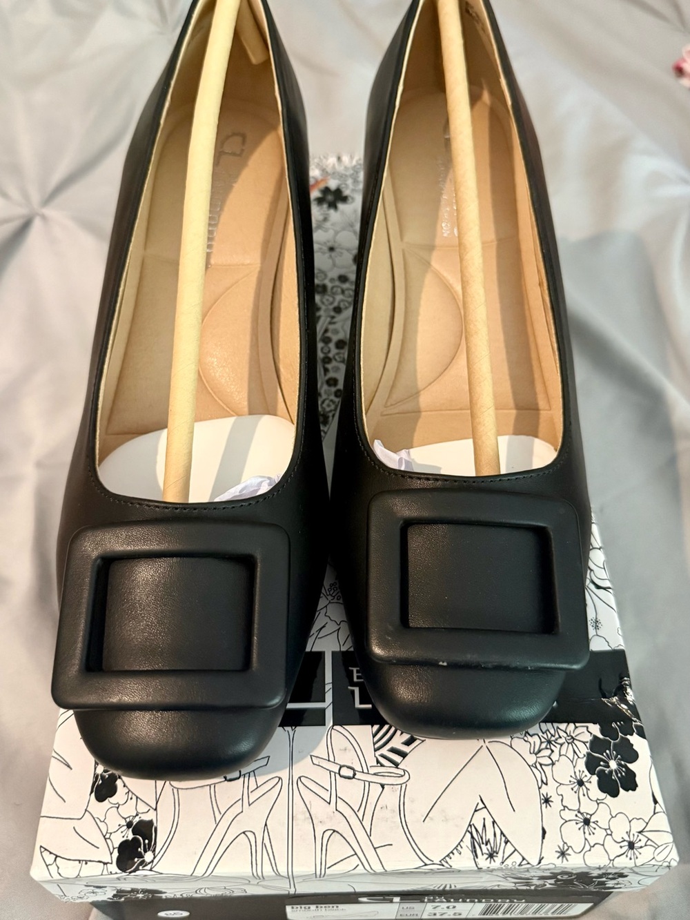 CL by Laundry Black Square-Toe Buckle Pumps NWT